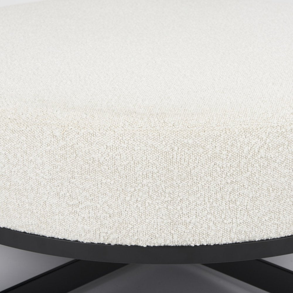 21" Cream and Black Boucle And Metal Round Pouf Ottoman