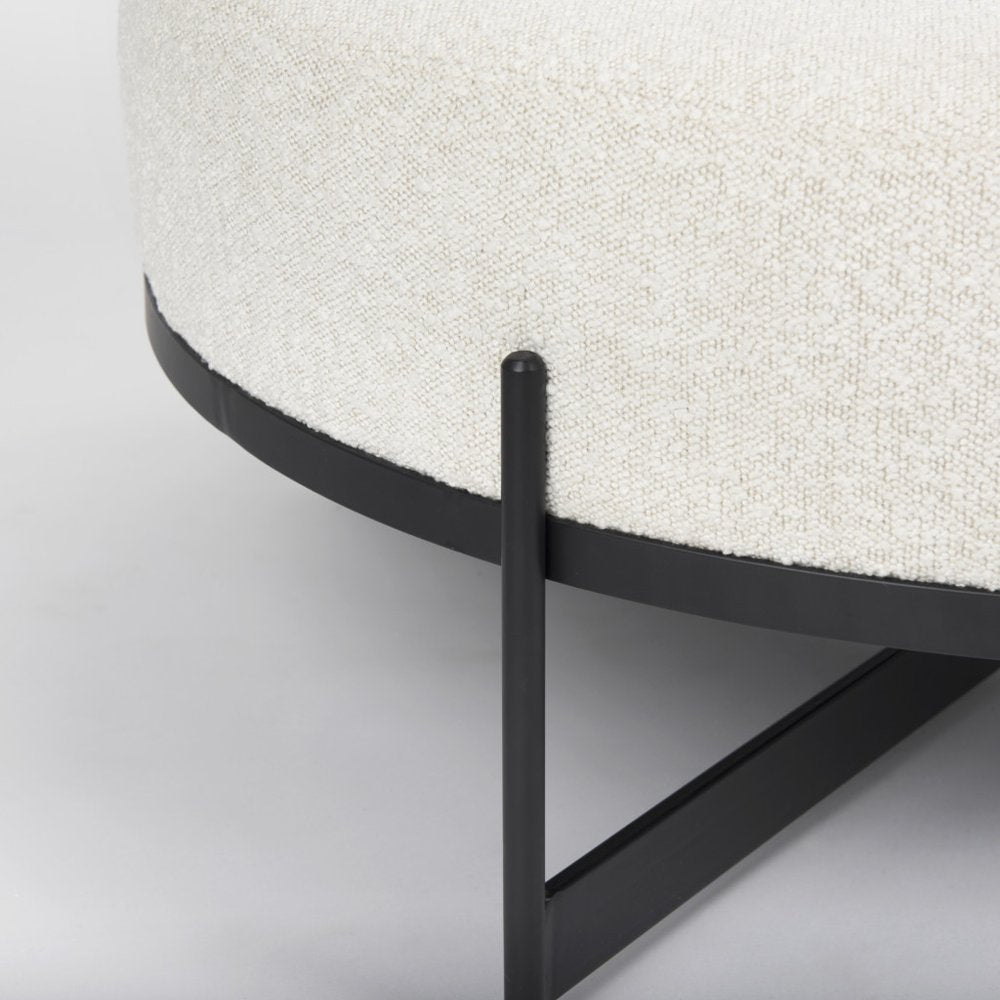 36" Cream and Black Fabric Round Pouf Ottoman
