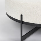 21" Cream and Black Boucle And Metal Round Pouf Ottoman