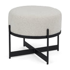 21" Cream and Black Boucle And Metal Round Pouf Ottoman
