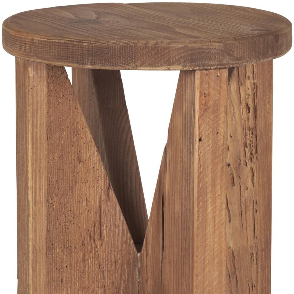 16" Brown Solid Wood Round Pouf Ottoman