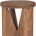 16" Brown Solid Wood Round Pouf Ottoman