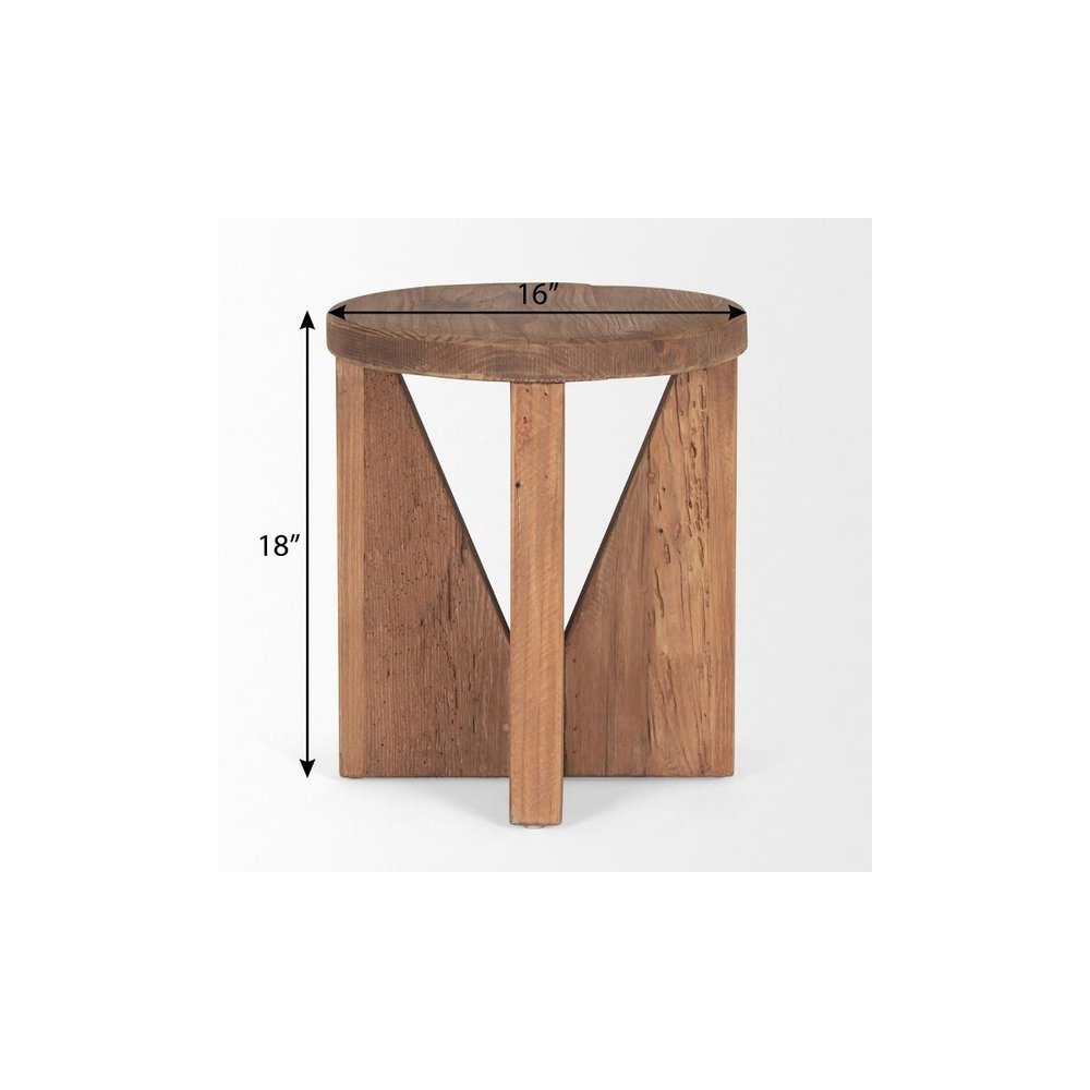 16" Brown Solid Wood Round Pouf Ottoman