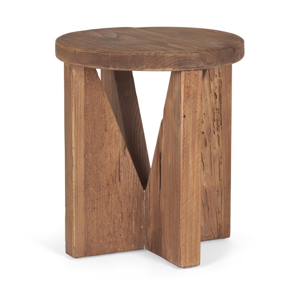 16" Brown Solid Wood Round Pouf Ottoman