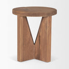 16" Brown Solid Wood Round Pouf Ottoman