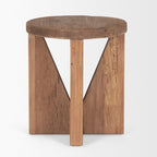 16" Brown Solid Wood Round Pouf Ottoman