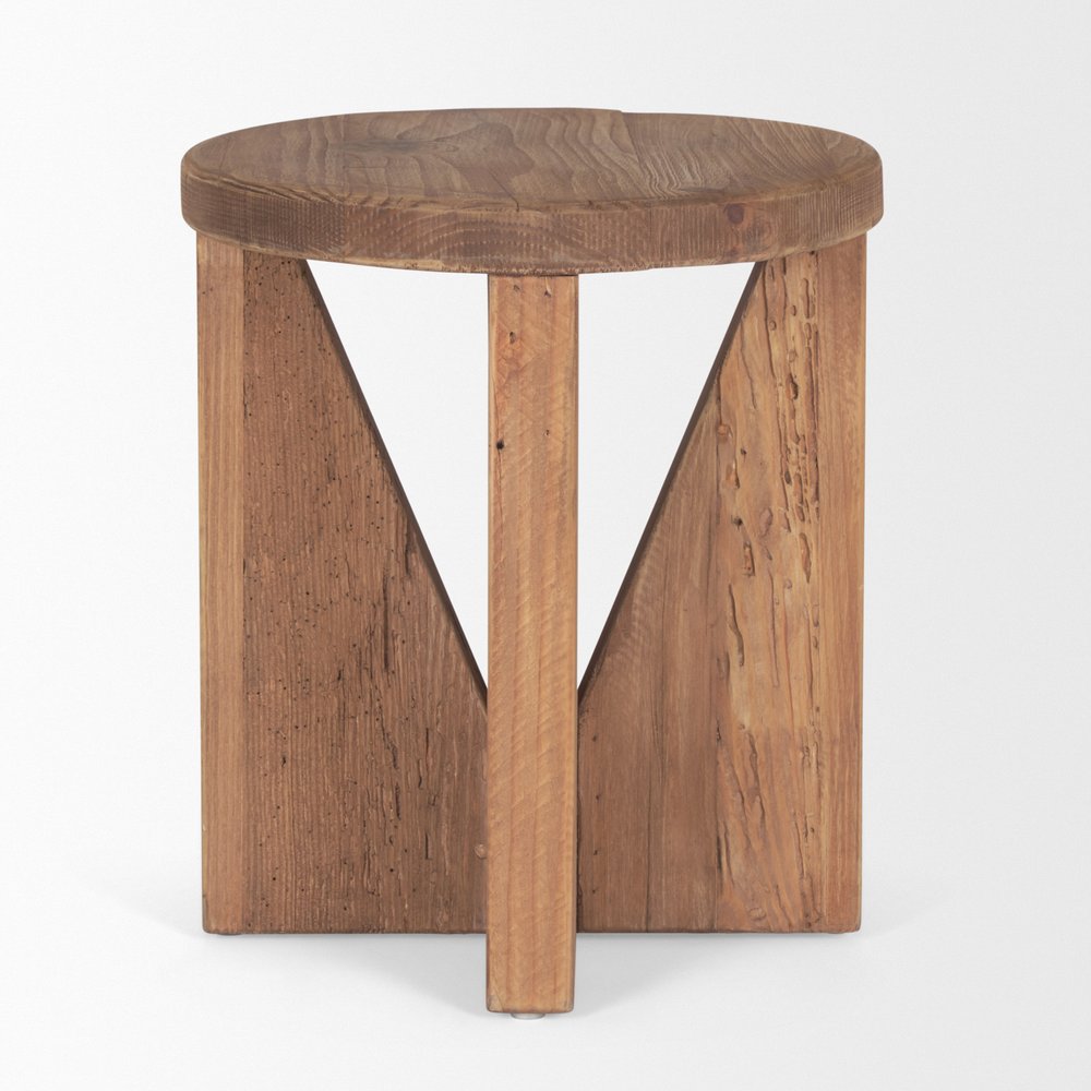 16" Brown Solid Wood Round Pouf Ottoman