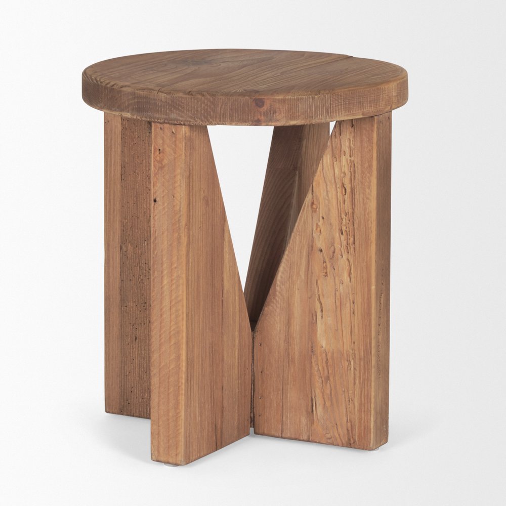 16" Brown Solid Wood Round Pouf Ottoman