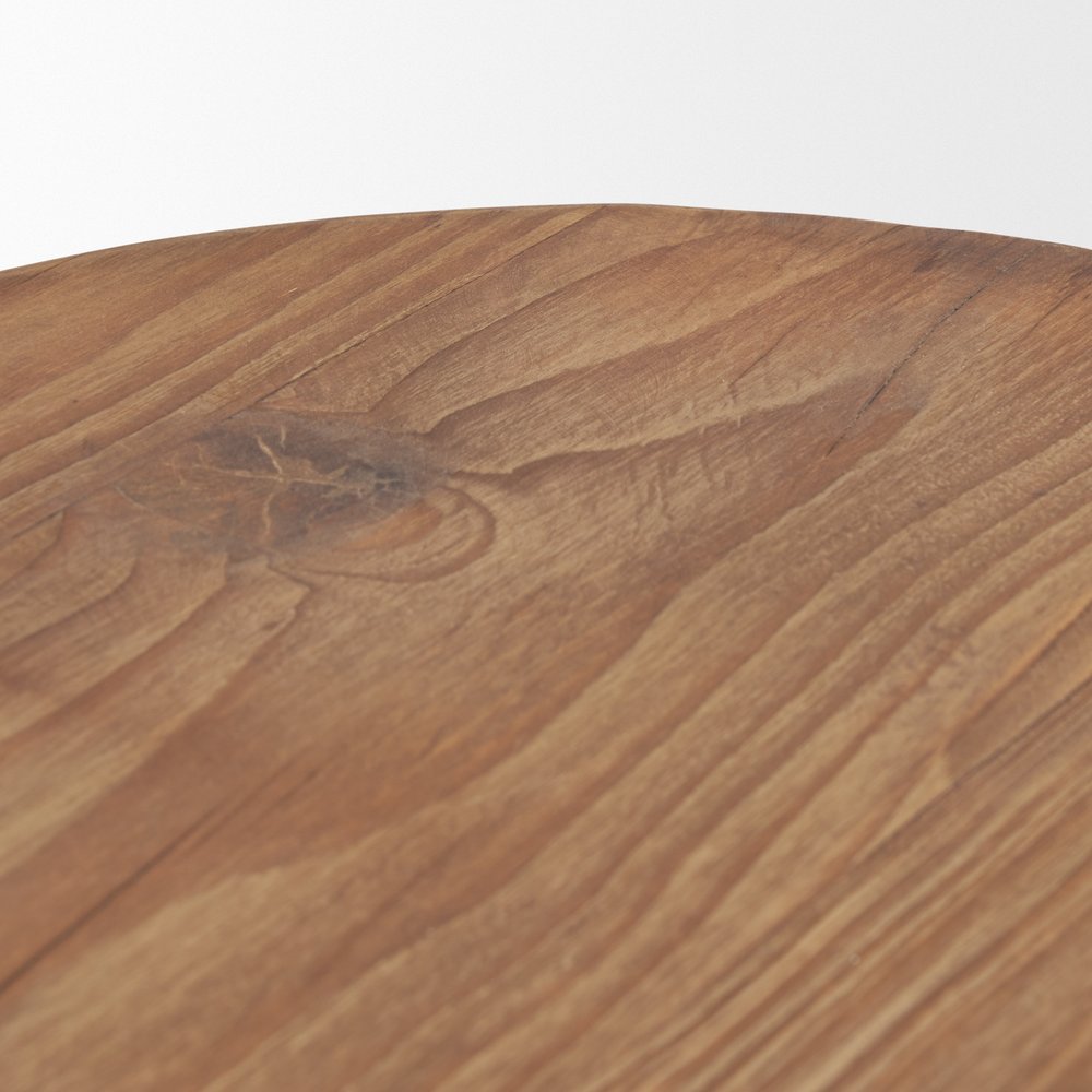 16" Brown Solid Wood Round Pouf Ottoman