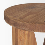 16" Brown Solid Wood Round Pouf Ottoman