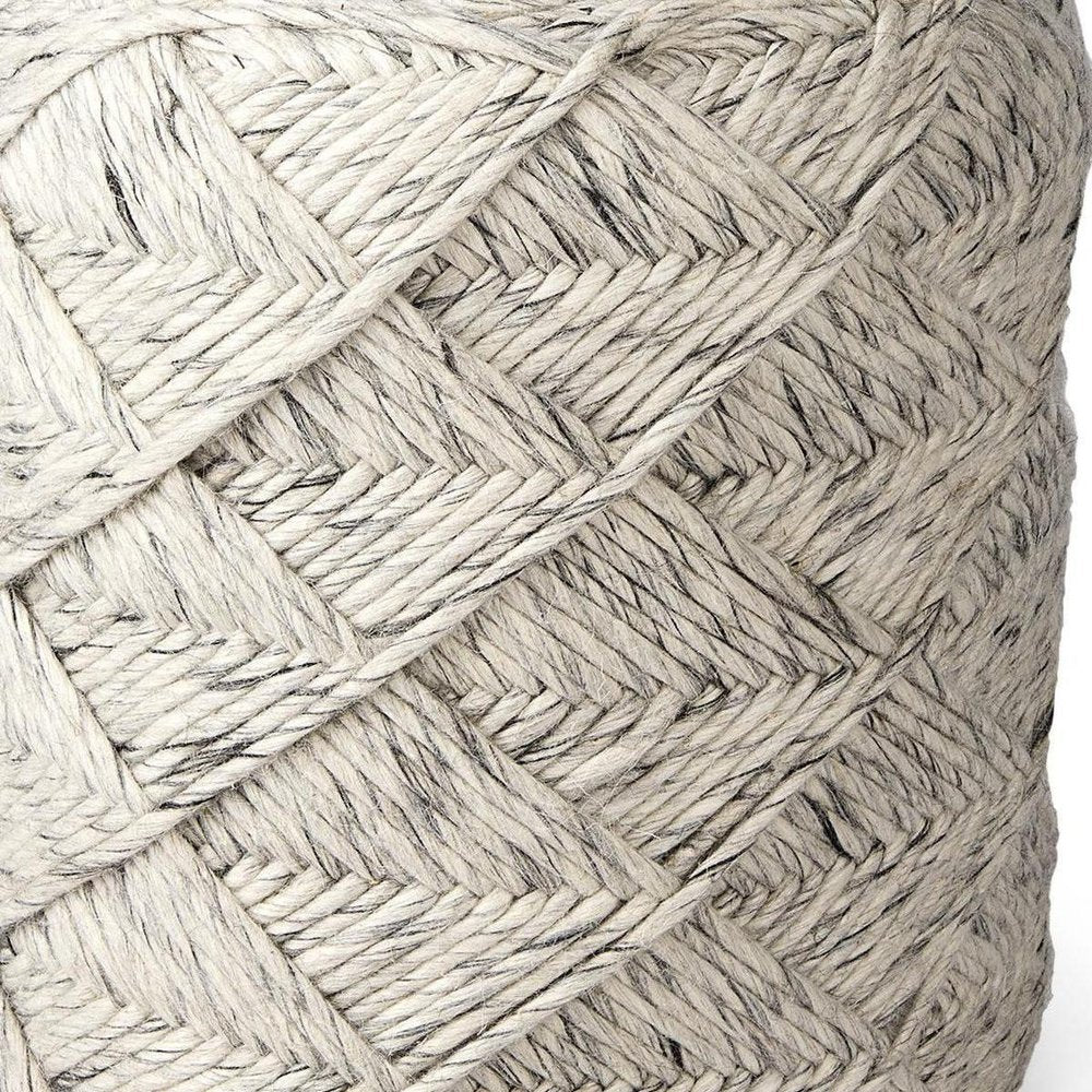 16" Beige and Gray Wool Chevron Round Pouf Ottoman