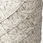16" Beige and Gray Wool Chevron Round Pouf Ottoman