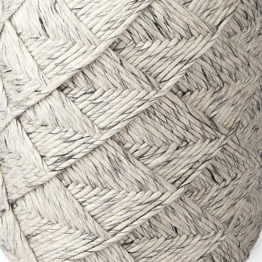 16" Beige and Gray Wool Chevron Round Pouf Ottoman