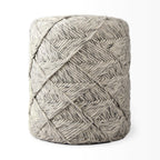 16" Beige and Gray Wool Chevron Round Pouf Ottoman