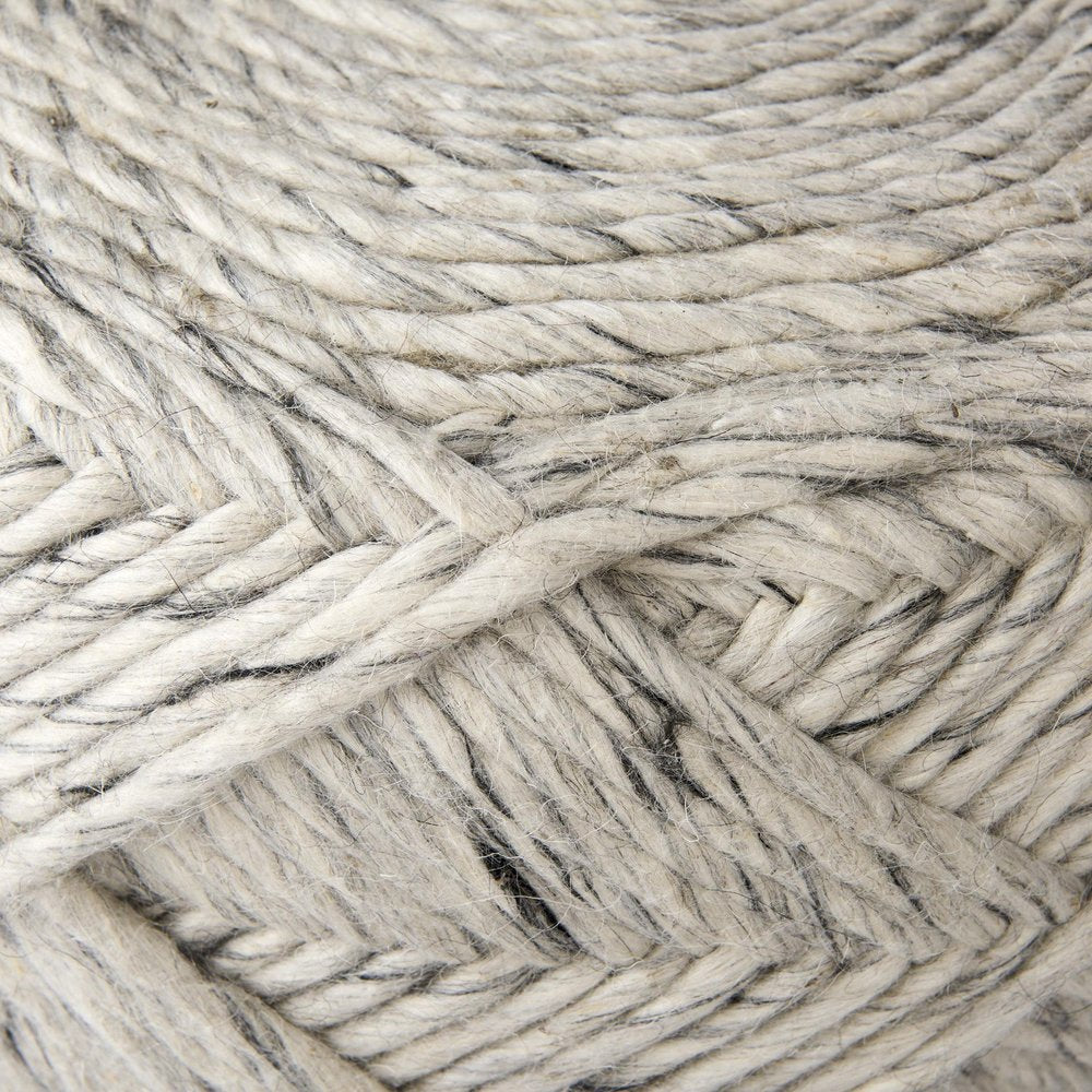 16" Beige and Gray Wool Chevron Round Pouf Ottoman