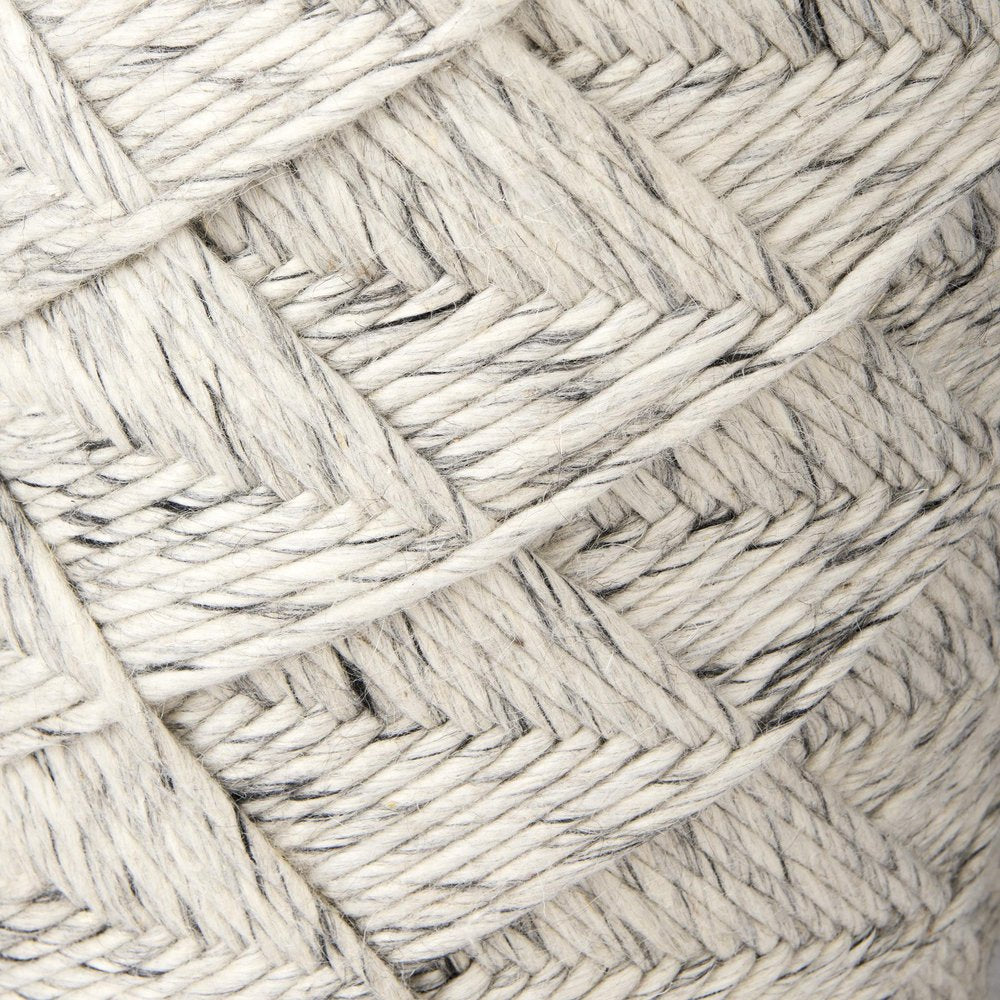 16" Beige and Gray Wool Chevron Round Pouf Ottoman