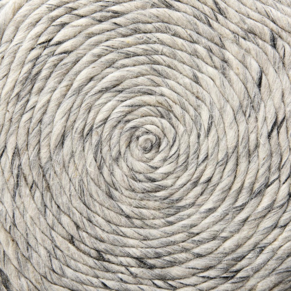 16" Beige and Gray Wool Chevron Round Pouf Ottoman
