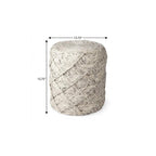 16" Beige and Gray Wool Chevron Round Pouf Ottoman