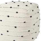 16" Black Cream and White Cotton and Wool Polka Dots Pouf Ottoman