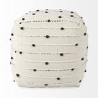 16" Black Cream and White Cotton and Wool Polka Dots Pouf Ottoman