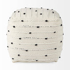 16" Black Cream and White Cotton and Wool Polka Dots Pouf Ottoman
