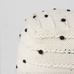 16" Black Cream and White Cotton and Wool Polka Dots Pouf Ottoman