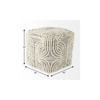 16" Beige Cream and Gray Cotton and Wool Geometric Cube Pouf Ottoman