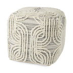 16" Beige Cream and Gray Cotton and Wool Geometric Cube Pouf Ottoman