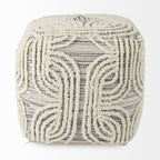 16" Beige Cream and Gray Cotton and Wool Geometric Cube Pouf Ottoman