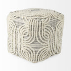 16" Beige Cream and Gray Cotton and Wool Geometric Cube Pouf Ottoman