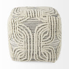 16" Beige Cream and Gray Cotton and Wool Geometric Cube Pouf Ottoman