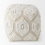 16" Beige and Cream Cotton Geometric Cube Pouf Ottoman