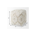 16" Beige and Cream Cotton Geometric Cube Pouf Ottoman