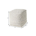 16" Cream and Gray Upholstery and Wool Geometric Pouf Ottoman