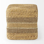 18" Brown and Gray Fabric Striped Round Pouf Ottoman