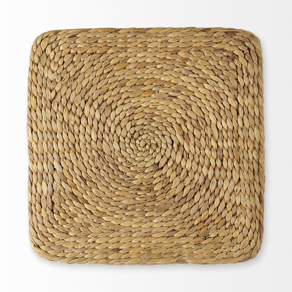 18" Brown and Gray Fabric Striped Round Pouf Ottoman