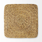 18" Brown and Gray Fabric Striped Round Pouf Ottoman