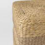 18" Brown and Gray Fabric Striped Round Pouf Ottoman