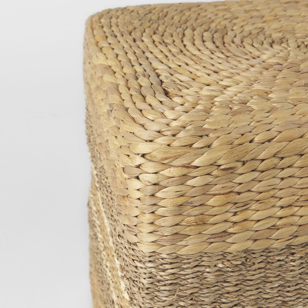 18" Brown and Gray Fabric Striped Round Pouf Ottoman