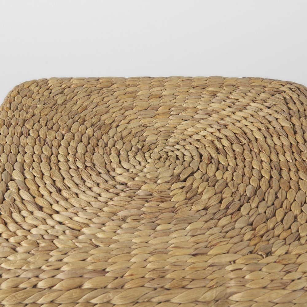 18" Brown and Gray Fabric Striped Round Pouf Ottoman