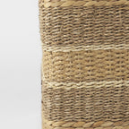 18" Brown and Gray Fabric Striped Round Pouf Ottoman