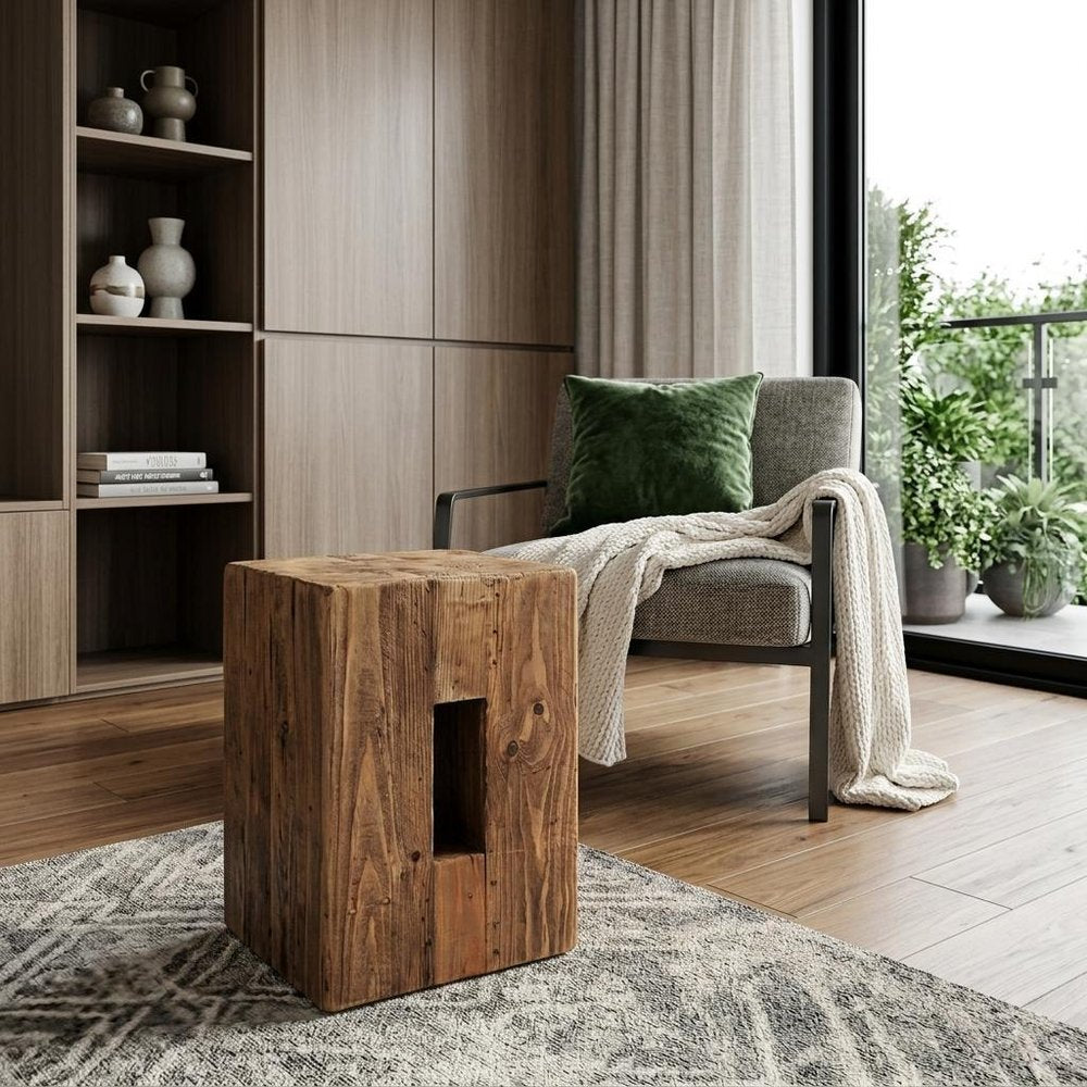 12" Brown Solid Wood Ottoman