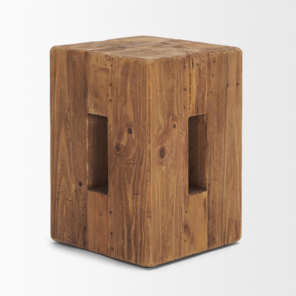 12" Brown Solid Wood Ottoman
