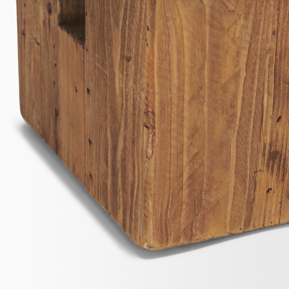 12" Brown Solid Wood Ottoman