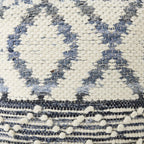 16" Cream and Gray Cotton Denim and Wool Geometric Round Pouf Ottoman