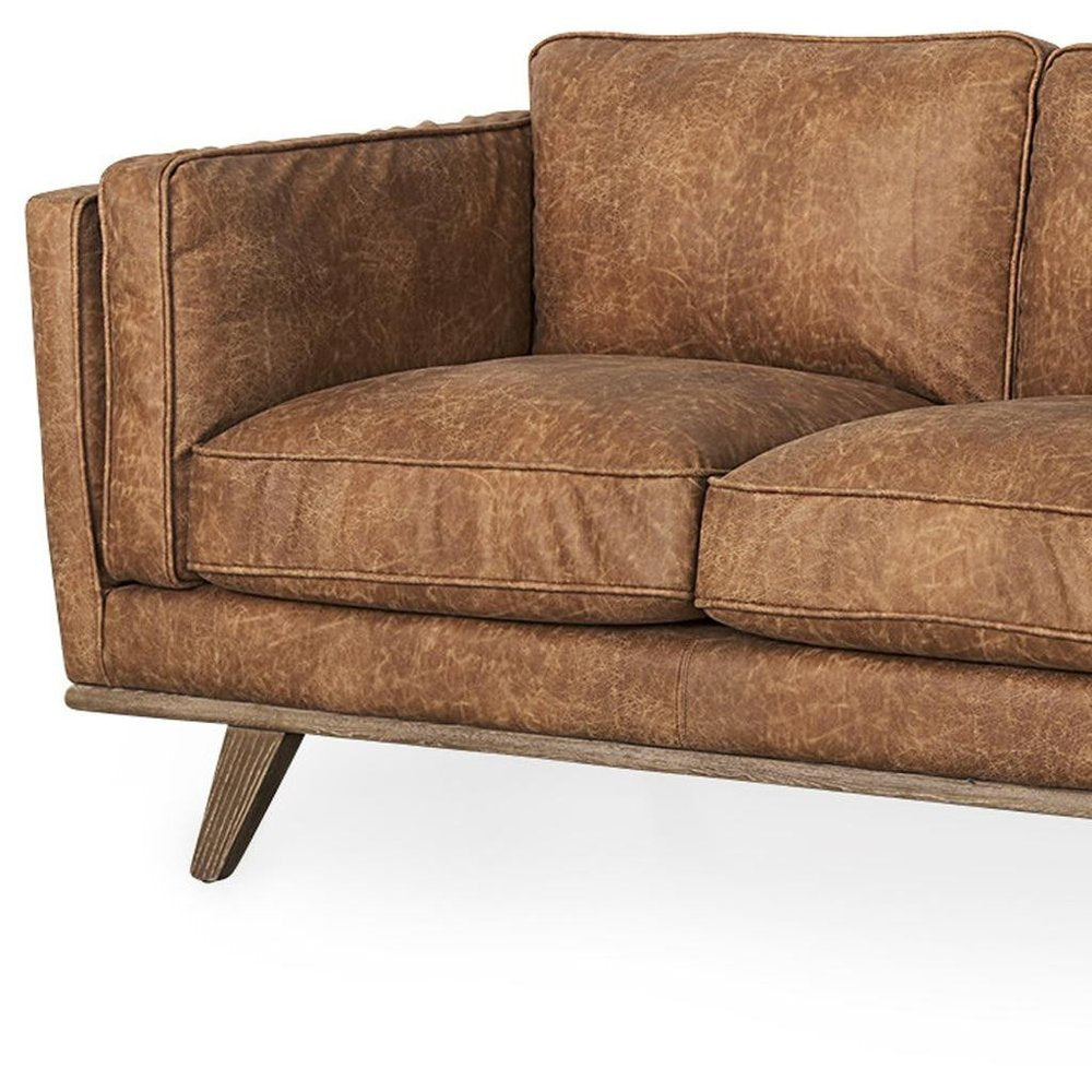 90" Brown Faux Leather Sofa