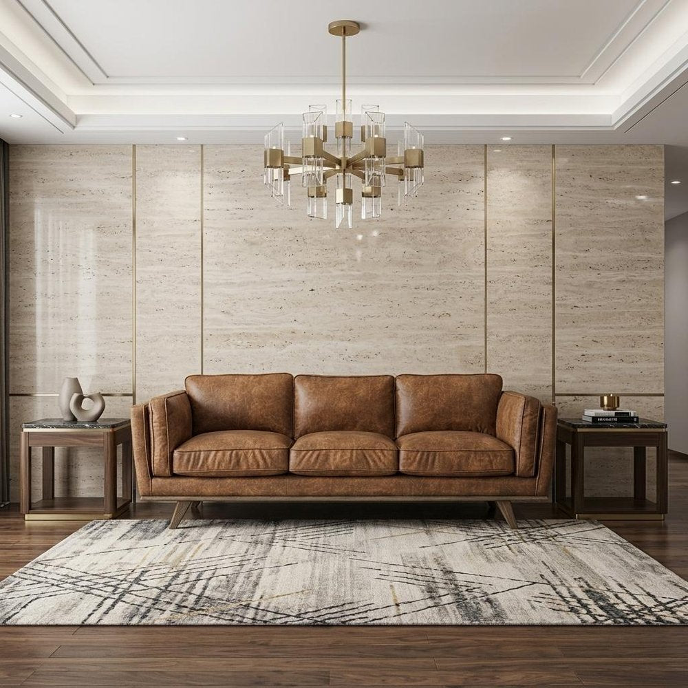90" Brown Faux Leather Sofa
