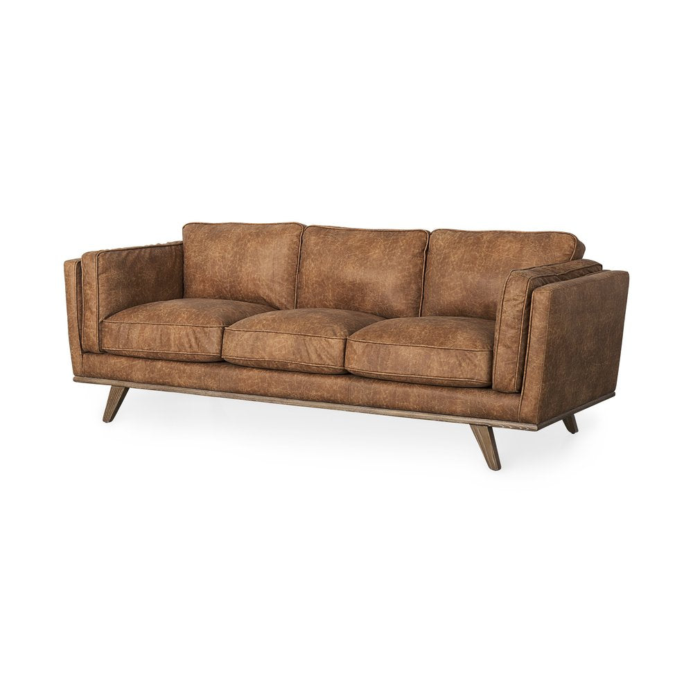 90" Brown Faux Leather Sofa