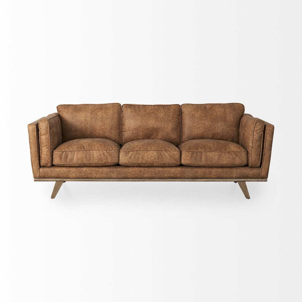 90" Brown Faux Leather Sofa