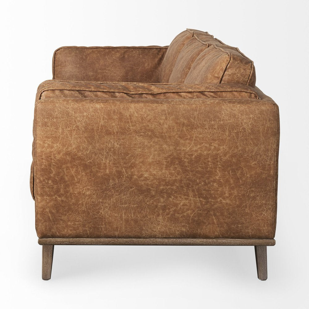90" Brown Faux Leather Sofa